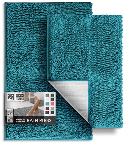Hearth & Harbor Bathroom Rugs, Chenille Bath Mat - Machine Washable Bath Mats for Bathroom Non-Slip Backing Rubber, Quick Dry Bathroom Mat
