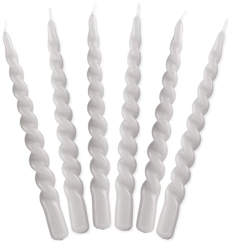 LUMELY dänische Premium gedrehte Kerzen Weiß, 6er Pack, Höhe 24cm, Ø 2,2cm, Brenndauer ca. 7 Stunden, bunte Stabkerzen gedreht, Leuchterkerzen, Deko Kerzen Set, Dänische Kerzen (Weiß)