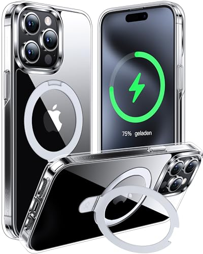 CASEKOO 2024 Neu Magic Stand für iPhone 15 Pro Max Hülle für MagSafe [Militärschutz] [Unsichtbarer Ständer] Stoßfeste Kratzfeste Schutzhülle Dünne Griffige Handyhülle Clear Case - Durchsichtig