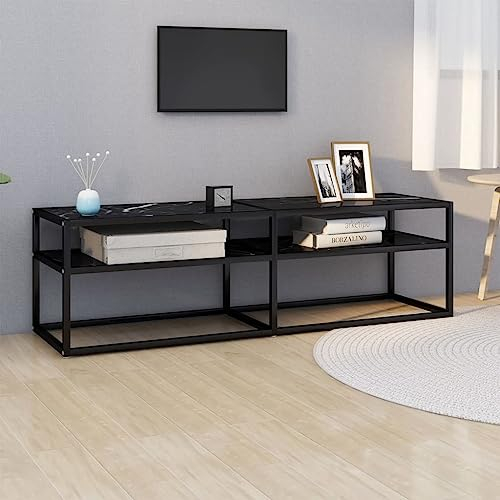 Fernseh Sideboard Hängeschrank Fernsehtisch TV-Schrank Schwarz Marmor-Optik 140x40x40,5 cm Hartglas