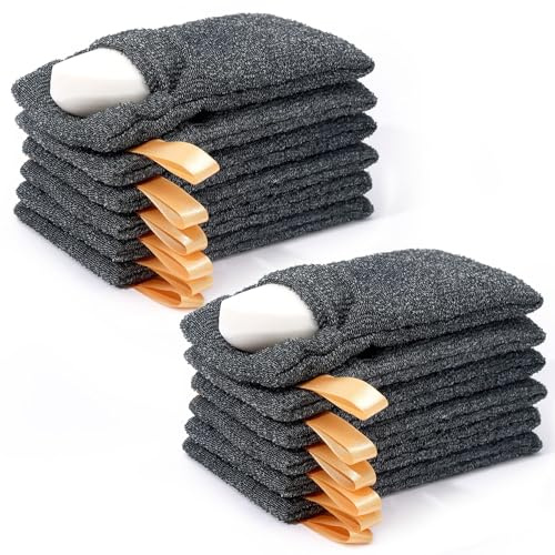 Antimbee Paquete de 12 bolsas de jabón, bolsa exfoliante de jabón, estropajos corporales para ahorro de jabón de ducha, calcetín de jabón de malla gris para piel sensible y áspera