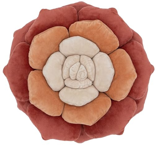 Throw Pillow in Monochromatic Colors - Flower Shaped Pillow – Soft Plush Floral Throw Pillow for Bed, Couch, Sofa & Kids Room | Cute Fluffy Bloom Cushion for Aesthetic Room Decor (Terracota)