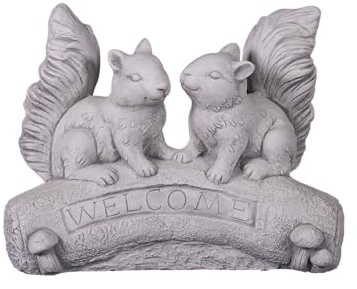 gartendekoparadies.de Eichhörnchen Willkommen Welcome, Steinfigur, H. 34 cm, 20 kg, Grau, frostsicher aus Steinguss für Außenbereich
