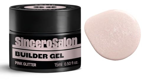 SINCERO SALON Aufbaugel für Gelnägel Solid - Pink Glitter - TPO-frei - Stabiles Dick UV Builder Gel für Nägel - Verlängerungen Stärkt Schützt - Einfach Anzuwenden - Nail Art Gel Nägel 15ml
