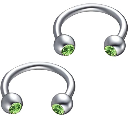 2 Stück Grün 16G 1,2 mm Titanstahl Chirurgenstahl Septum Piercing Edelstahl Septum Hufeisen Septum Nasenringe C-förmiges Nasen-Lippen-Piercing Nagel-Piercing-Zubehör Septum-Schmuck für Frauen 8 mm