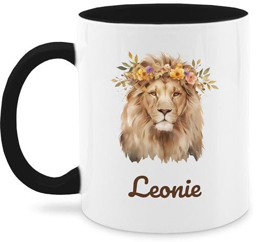 Tasse Tassen 325ml - Löwe - Löwenmotiv | Geschenk für Löwenliebhaber | Tierfreunde | Löwen Mama | King of the Jungle - 325 ml - Schwarz - personalisierte loewen geschenke tiere motiv