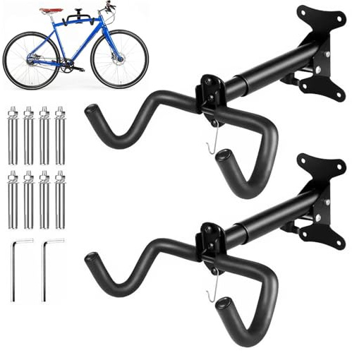 MUXHEL Lot de 2 supports muraux réglables et extensibles pour vélo avec rembourrage doux - Crochets de vélo pour mur maison et garage - Capacité de charge maximale de 30 kg