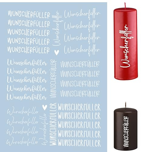 Fräulein Lotti | Kerzenfolie Kerzenaufkleber Kerzentattoo - Thema: Wunscherfüller Weiß | Wasserschiebefolie Tattoofolie Aufkleber Folie für Kerzen |