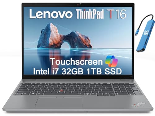 Lenovo ThinkPad T16 Business Laptop (touchscreen FHD+ da 16, Intel 10-Core i7-1355U, RAM DDR5 da 32 GB, SSD da 1 TB), retroilluminato, impronte digitali, webcam IR, 2X Thunderbolt 4, IST HUB, 3 anni