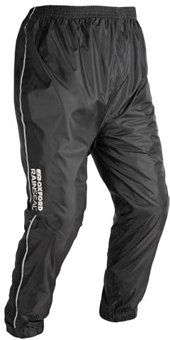 Oxford Rainseal Thermal Motorcycle Over Pants Black | Waterproof Winter Over Trousers for Men | Reflective, Elastic Waist, Adjustable Ankle Cuffs for Easy Fit Over Motorbike Riding Gear