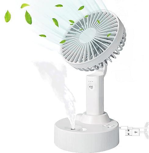Ventilateur sur pied Mini ventilateur à 3 vitesses, ventilateur de bureau à brumisation rechargeable par USB, ventilateur de bureau portable 2 en 1 pour voyage/bureau/maison/extérieur silencieux