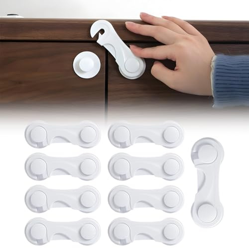 Kindersicherung Schrank, Regerly 10 Stück Kindersicherung Schrank Schubladen Stark Klebend Baby-Sicherheitsschlösser Kindersicherheitsschrank Schubladen Weiß Ideal für Möbel Küche Schranktür