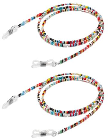 ZORVUJI 2 Stück Brillenkette Damen Bunte Perlen Anti-Rutsch Brillenband Damen Stilvoll für Lesebrille Sonnenbrille Kette Zubehör