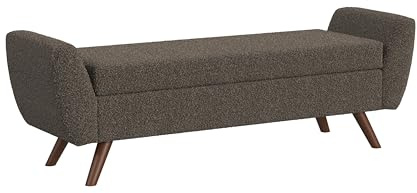 HomePop Modern Storage Bench with Wood Legs |Homepop Home Décor|Bench with Storage for Living Room & Bedroom - Dark Brown Boucle