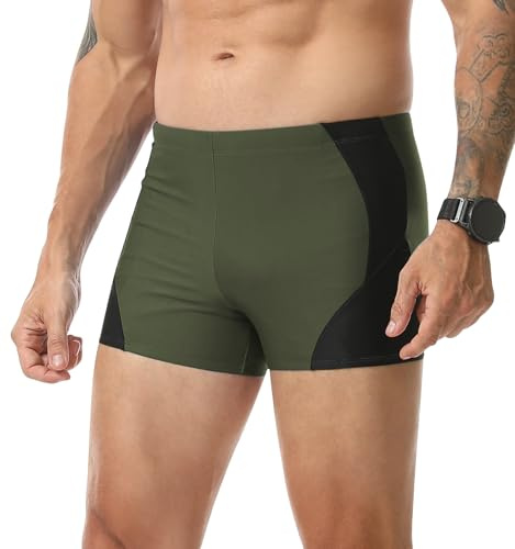 Danfiki Badbyxor, herr, snäva, korta, simbyxor, vattensport, med dragsko, badshorts, Grön, L