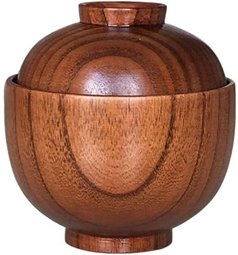 Glixoft Bol en Bois avec Couvercle Bol De Nourriture en Bois Japonais Bol À Couvercle Rond Bol À Soupe pour Enfants Bol À Salade Bol À Riz Anti-brûlure Anti-Chute Salade Bol À Riz
