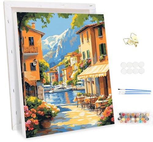 MEIYUDA Malen Nach Zahlen Erwachsene mit Rahmen Landschaft, DIY Garten Set Handgemalt Ölgemälde Kit für Anfänger und Erwachsene Mit 3 Pinseln und Acrylfarbe, Geschenke und Home Haus Deko 30x40cm