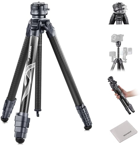 NEEWER LITETRIP LT32 Camera Travel Tripod, Carbon Fiber Portable Stand, Ball Head Detachable Center Axis Flip Buckle Cleaning Cloth Arca QR Plate Compatible with Peak Design Capture V3 (Former TP62)