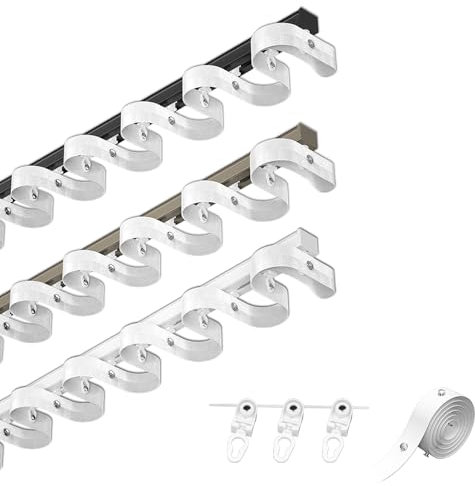 Bastone per tenda a forma di S, 240 cm, sistema di binari a serpentina, per soggiorno, divisorio, tenda da doccia, tenda per camper, design ondulato, colore bianco