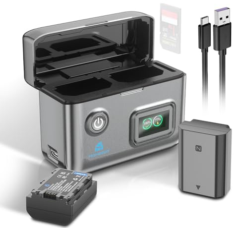 Homesuit NP-FZ100 batteriladdare 2600 mAh med typ-C LCD-laddare för Sony ZV-E1, FX30, A7RIII, A7RV, A7SIII, A7III, A7IV, A7C, A7CII, A6600, A6700, Alpha A1, A9, A9S, A9II, A9III, 9R, A9R, 9S (2-pack)