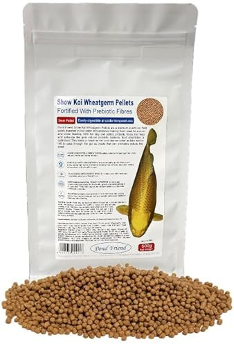 Pond Friend Show Koi Wheatgerm Pellets Autumn Winter & Spring Low Temperature Food 3mm 500g With Prebiotics To Aid Digestion & Immune System Increase Probiotic Bacteria Gut Health