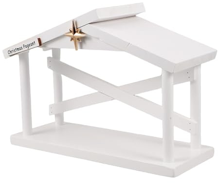 PRETYZOOM Stalla Presepe in Legno Bianca con Stella di Betlemme Rifugio Natale per Scena Natività Decorazione Cristiana da Tavolo per Casa e Chiesa