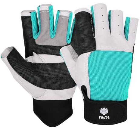 FitsT4 Sports Sailing Gloves 3/4 Finger and Grip Great for Sailing, Yachting, Paddling, Kayaking, Fishing, Dinghying Water Sports for Men and Women Aqua L