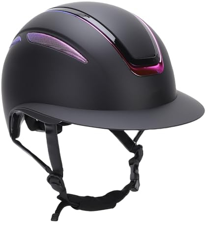 Dilwe Casco Equestre Casco da Equitazione Regolabile in ABS con Protezione Antiurto per Competizione su Trail Lucido Sfumato Blu Viola da -20F a 122F Resistente Alle Intemperie per Donne Ragazze (L)