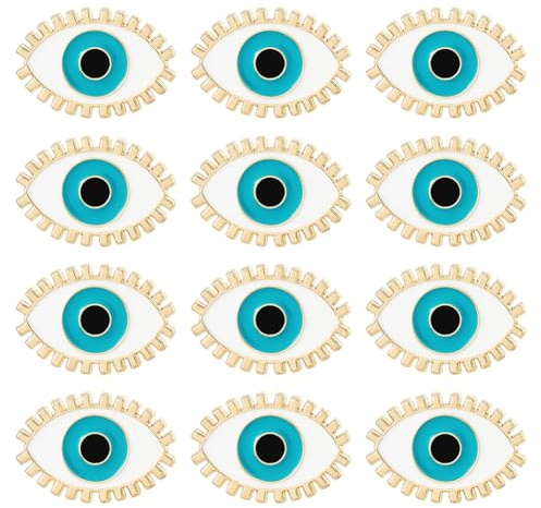 SUPERFINDINGS 12 Broches Œil Porte Bonheur Vintage Épingles de Revers 24,5x17x10mm avec Épingle de 1mm pour Vestes Rétro Sacs à Dos Vêtements Sacs Cadeaux Hommes Femmes Or Clair Blanc