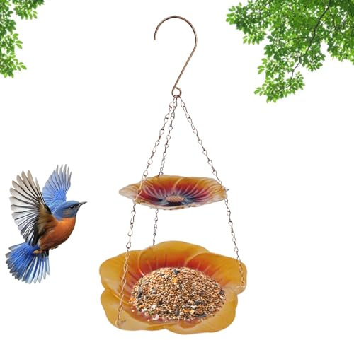 Bird Feeder - Weatherproof Flower-shaped Metal Double-Layer Tray,Winter Bird Feeders - for Wildlife Patio Watching Viewing Feeding Food Water Pet Aviary Finch Parrots Inside Home
