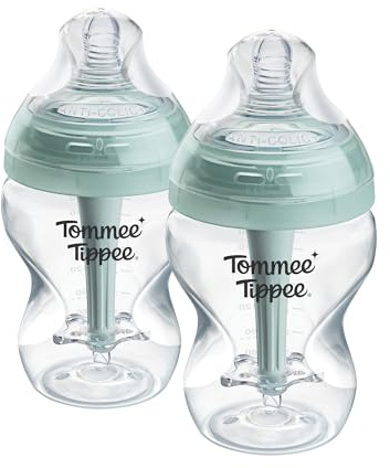 Tommee Tippee biberon anti-colica avanzato 260ml, con tettarella a flusso lento simile al seno materno, cannuccia anti-colica ventilata, autosterilizzante, 2 pezzi