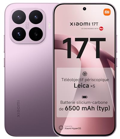 XIAOMI 17T, Smartphone 12+512GB, Violet, Teleobiettivo Leica 5x | Display Eye-Care da 6,59 120Hz, Batteria da 6500mAh (typ), 67W HyperCharge, MediaTek Dimensity 9500