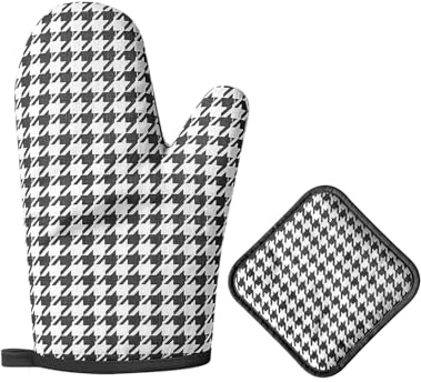 HW CASA Set di 1 guanto da forno + 1 presine resistenti al calore (1200°C) - ignifughi - Cotone naturale e materiali atossici - Protezione avanzata per cucina e forno NERO