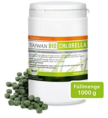 Wellnest Bio Taiwan Chlorella 1000 g | Detox Superfood vegan | Algen reich an Mineralstoffen, Vitaminen und Spurenelementen | 2.500 Presslinge á 400 mg | Rückstandsgeprüft in deutschem Labor