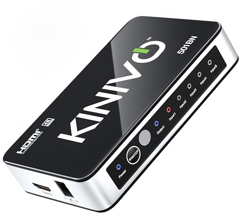 Kinivo 501BN 5-Port High Speed 4K 30Hz HDMI Switch With IR Wireless Remote And AC Power Adapter - For Xbox 360/One, PS4/PS3, Nintendo Switch, Blu-ray Player, Apple TV etc