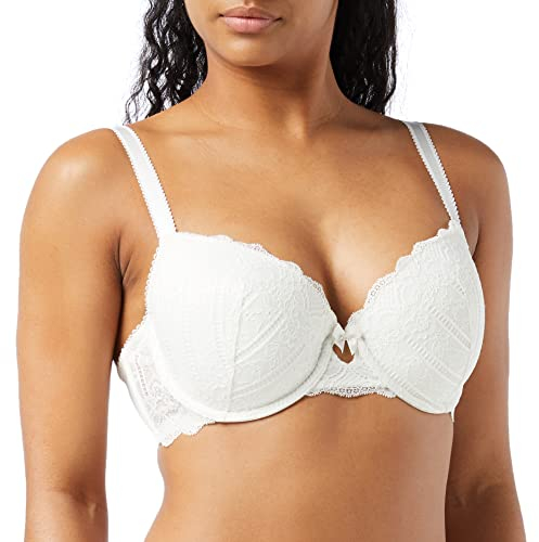 Dorina Damen Celine Leicht Gepolsterter Demi-BH – Bügel-BHs mit Geformten Cups, Florales Spitzendesign und Stützenden U-Rückenflügeln, Elfenbein, 95E