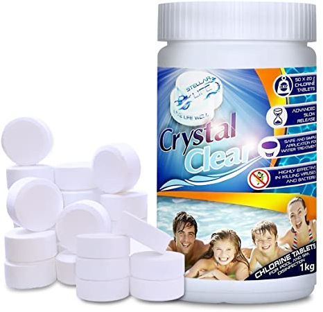 CRYSTAL CLEAR Ultimate Chlorine Tablets 50 x 20g for Hot Tubs, Spa, Swimming Pools. 1kg FREE EXPRESS DELIVERY UK Mainland Only