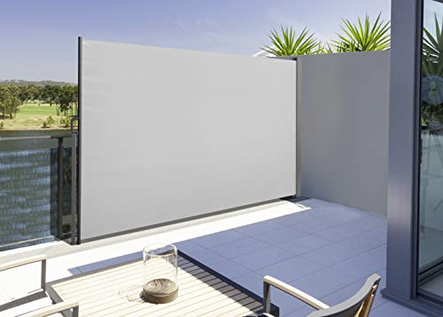 Gartenfreude Tenda da Sole Laterale per Balcone e terrazza, con Montaggio a Pavimento, Protezione da sguardi indiscreti, Parasole, Tenda Laterale avvolgibile, 160 x 300 cm, Grigio Chiaro