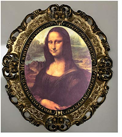Mona Lisa Bild mit Barock Rahmen Wandbild von Leonardo da Vinci 45x38 cm Oval Kunstdrucke Gemälde Retro Repro Antik für Home Büro Praxis Café (Gold-Schwarz) 46B