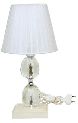 LIGUORO SHOP Lampada Lume Da Tavolo Abatjour Con Base In Legno e Cristalllo e Paralume Color Bianco In Organza. (Lume 32cm.)