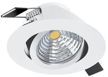 Eglo Foco empotrable LED Saliceto, spot de techo regulable, redondo y plano, aluminio blanco, luz cálida, Ø 8,8 cm