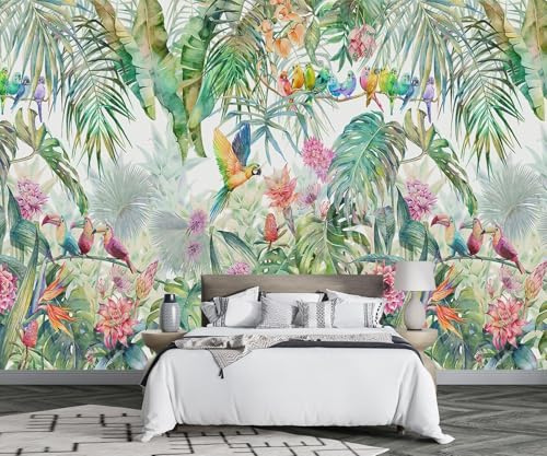 TV Hintergrundbild Nordic tropischen Pflanzen Tapete Dschungel Papagei Wandbilder Wohnzimmer TV Hintergrundbild nahtlose Wandverkleidung 3D Wandbild Wandbild Tapete Fototapete Wandbilder-350cm×256cm