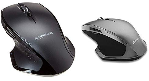 Amazon Basics - Ergonomische kabellose Maus mit Schnell-Scrolling, Normale Größe & Verbatim kabellose Maus - Optische Funkmaus mit LED-Linse, 2.4 GHz, Nano-Empfänger, 8 Tasten, ergonomisch, 49041