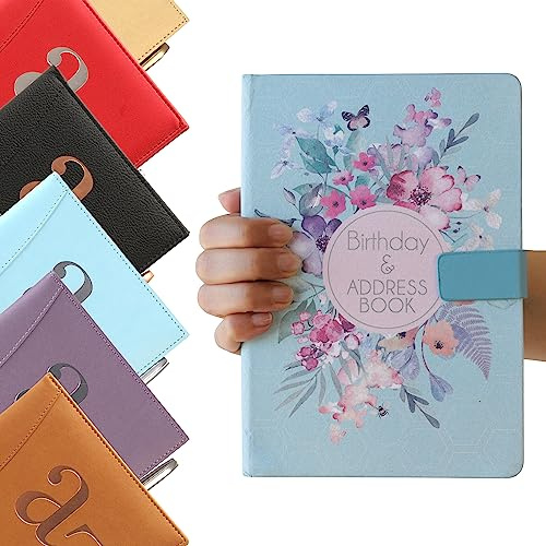 Carnet d'adresses - Répertoire A à Z - Couverture rigide avec stylo - Format A5 (Vert à fleurs)