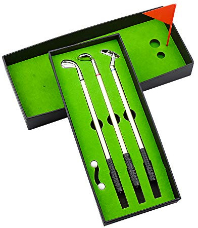 Demason Golf Stifte, Golfschläger Kugelschreiber Mini-Golfbälle Mini Desktop Golfball Stift Geschenk Golfstifte Set 19,6x0,7cm