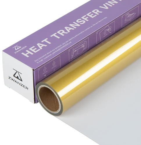 Zwanzer Plotterfolie Textil 30.5cm × 3.66m, Bügelfolie Gold | Flexfolie, Für alle Plotter, Für DIY-T-Shirt-Kleidung, Für andere Stoffe, Einfach zu entgittern & zu bügeln