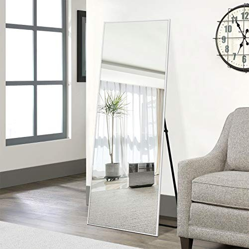 NeuType Full Length Dressing Mirror 65x22 Large Rectangle Bedroom Floor Standing Wall-Mounted Mirror Hanging or Leaning Against Wall Aluminum Alloy Thin Frame (Silver)