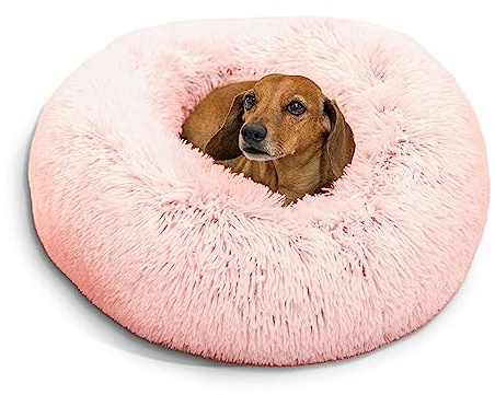 Best Friends by Sheri The Original Calming Donut Cat and Dog Bed in Shag Fur Cotton Candy Pink, Small 23x23