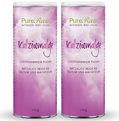 Kalziumalge Natürliches Calcium-Pulver - Calciumcarbonat Pulver Lithothamnium Calcareum - Bioverfügbare Mineralien Kalzium Magnesium | PureRaw 220g (=2x 110g)