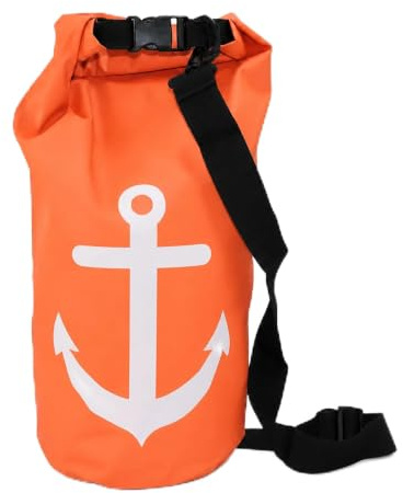 Sonia Originelli Seesack 10 L Orange wasserdichter Dry Bag - Anker Print | Rolltop-Verschluss und verstellbarem Schultergurt für SUP, Kajak und Strand